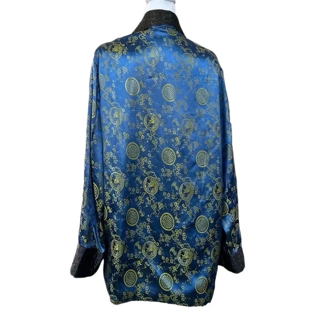Vintage Solz Squirrel Navy Blue Satin Robe - Picture 3 of 8